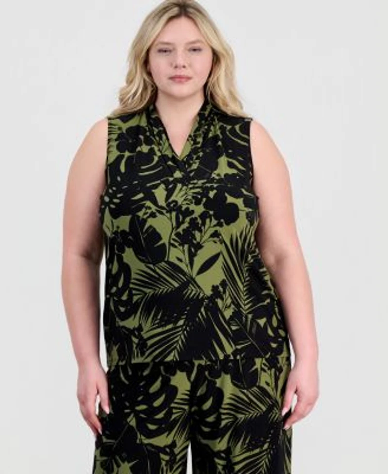 Anne Klein Plus Size Triple Pleated Top Printed Palazzo Pants
