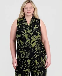 Anne Klein Plus Size Triple Pleated Top Printed Palazzo Pants
