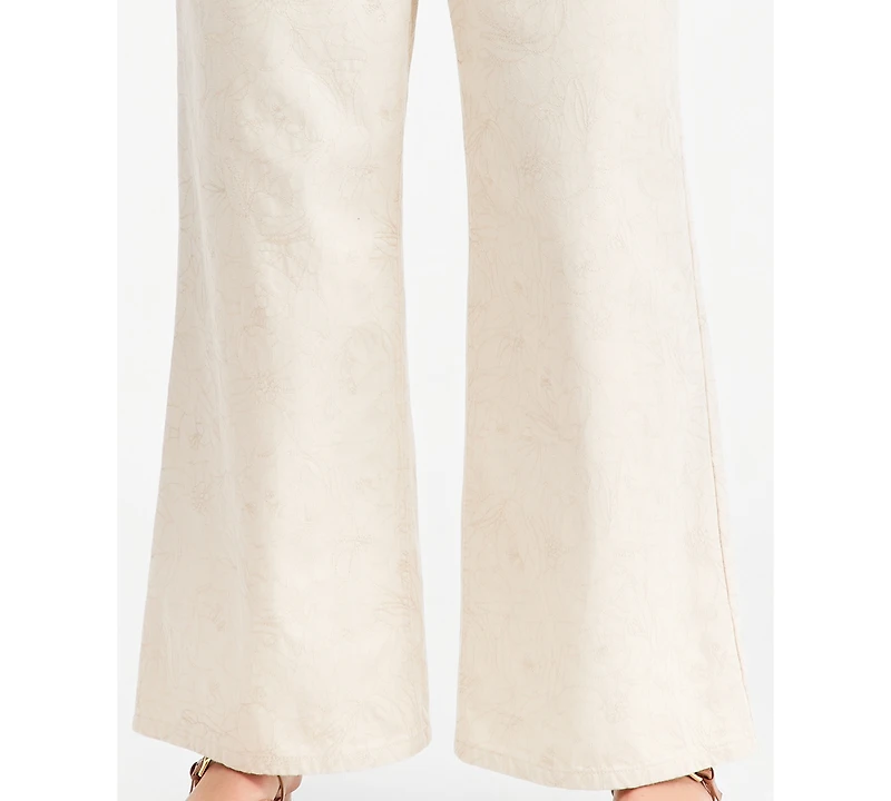On 34th Women's High-Rise Floral Stitch Wide-Leg Jeans, Macy's Exclusive