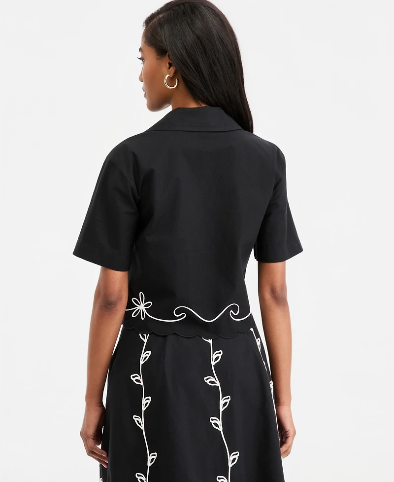 On 34th Women's Soutache Short-Sleeve Camp Shirt, Macy's Exclusive