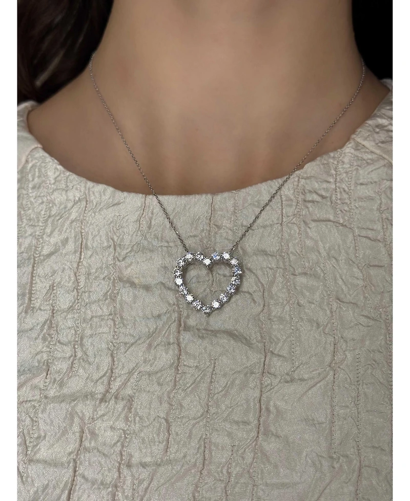 Suzy Levian Sterling Silver Cubic Zirconia Large Open Heart Pendant Necklace