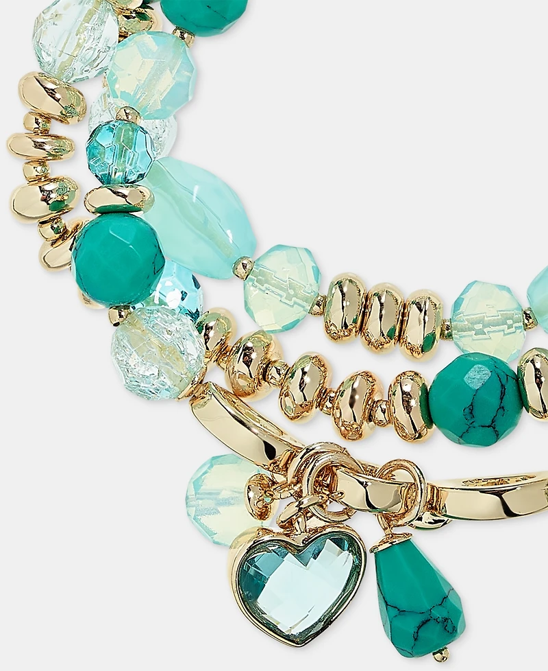 Anne Klein Gold-Tone 3-Pc. Beaded Stone Charm Stretch Bracelet