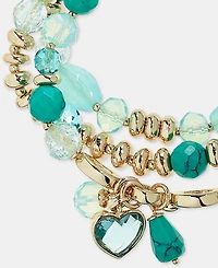 Anne Klein Gold-Tone 3-Pc. Beaded Stone Charm Stretch Bracelet