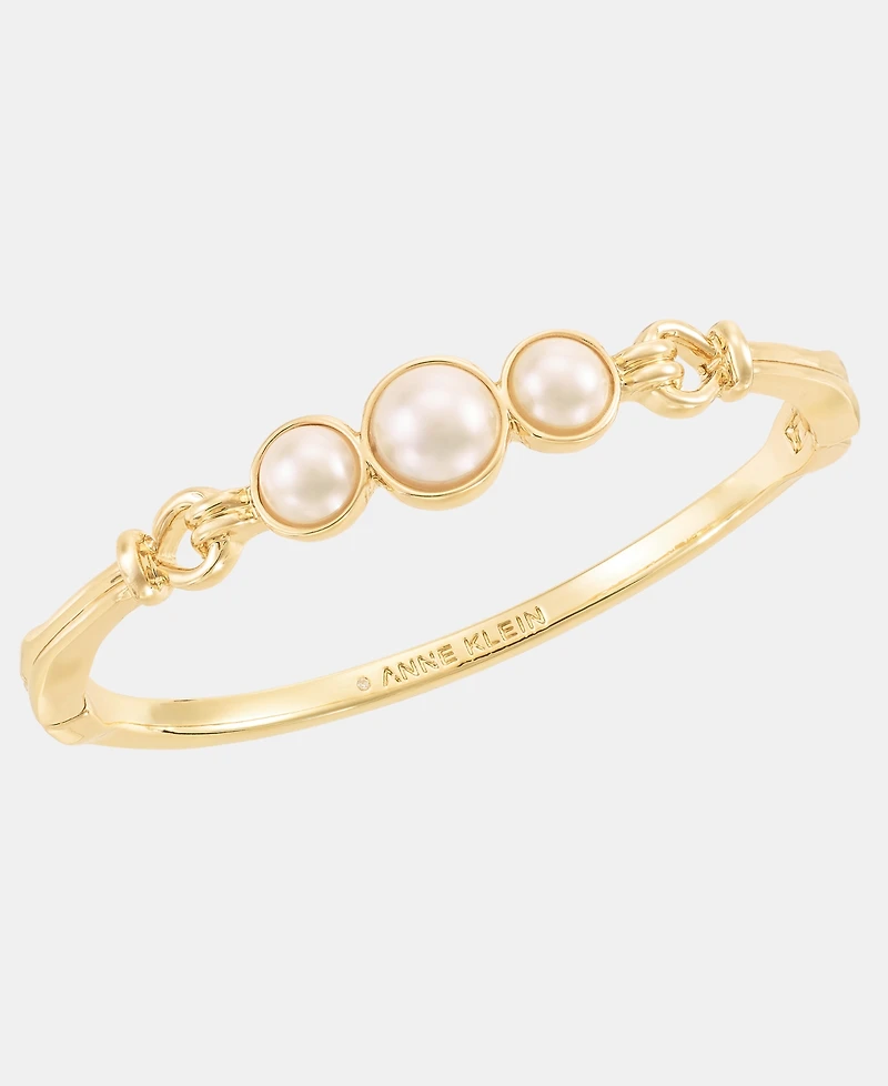 Anne Klein Gold-Tone Link Faux-Pearl Open Hinge Bracelet