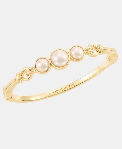 Anne Klein Gold-Tone Link Faux-Pearl Open Hinge Bracelet