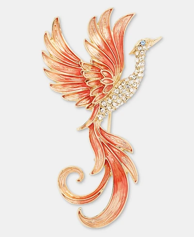 Anne Klein Gold-Tone Boxed Coral Flying Mystical Phoenix Pin