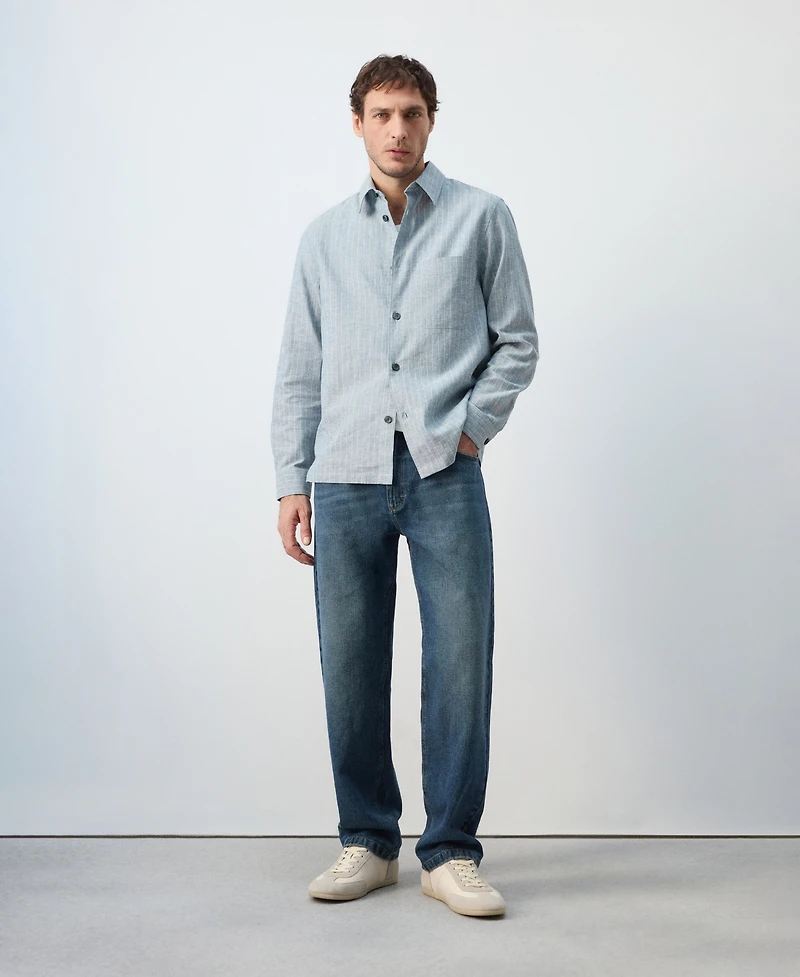 Mango Men's Linen-And-Cotton-Blend Striped Shirt