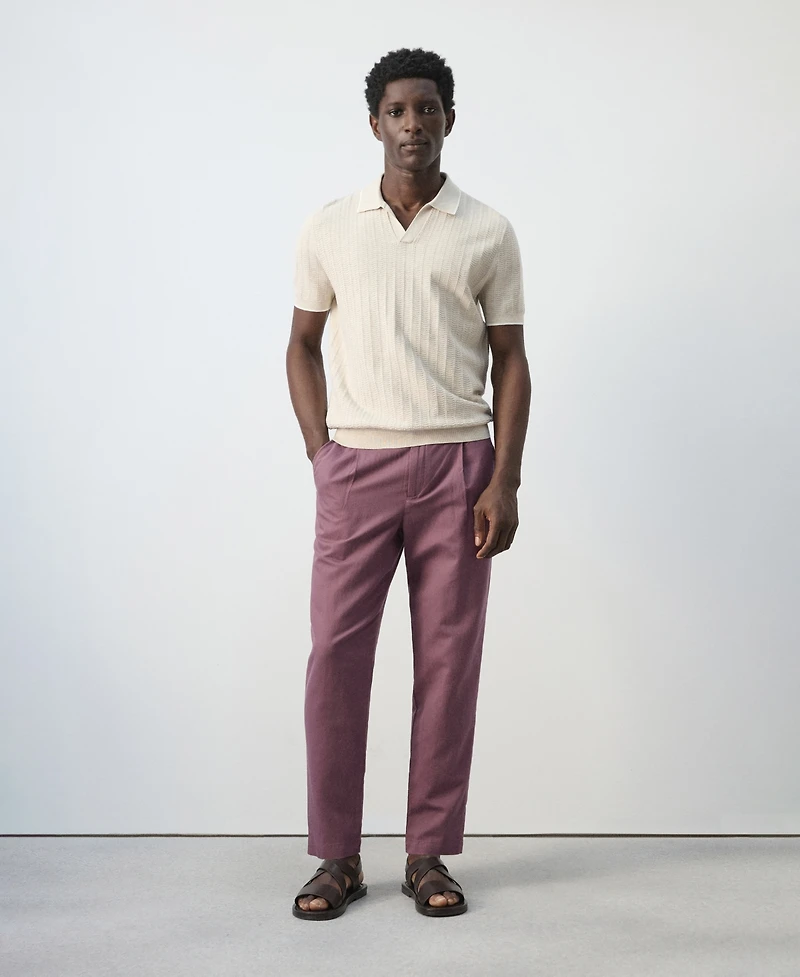 Mango Men's Slim-Fit Cropped Cotton-Linen Pants