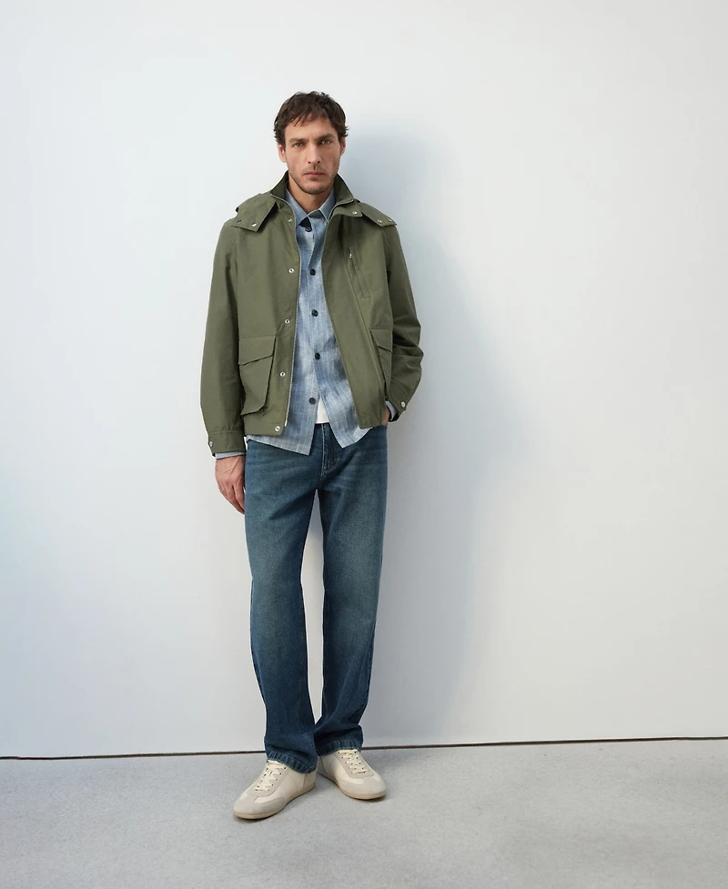 Mango Men's Detachable Hood Water-Repellent Bomber Jacket