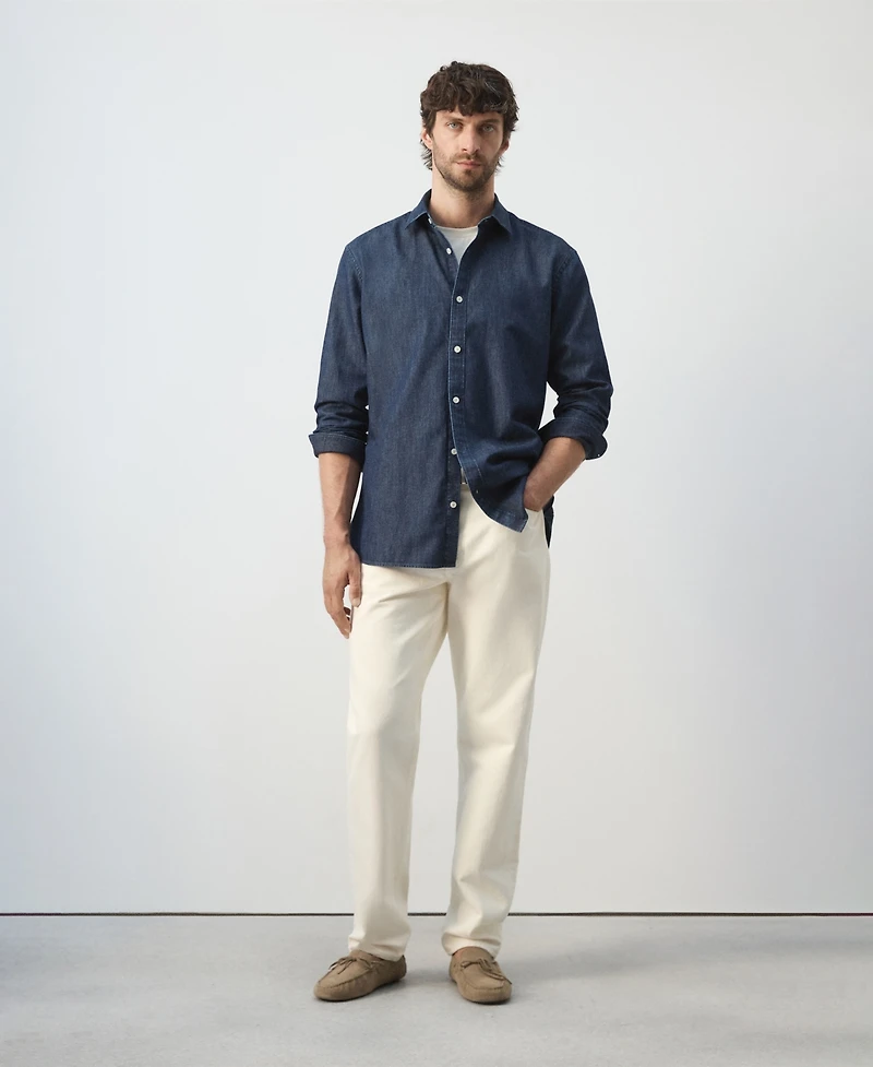 Mango Men's Regular-Fit Cotton-Linen Denim Shirt