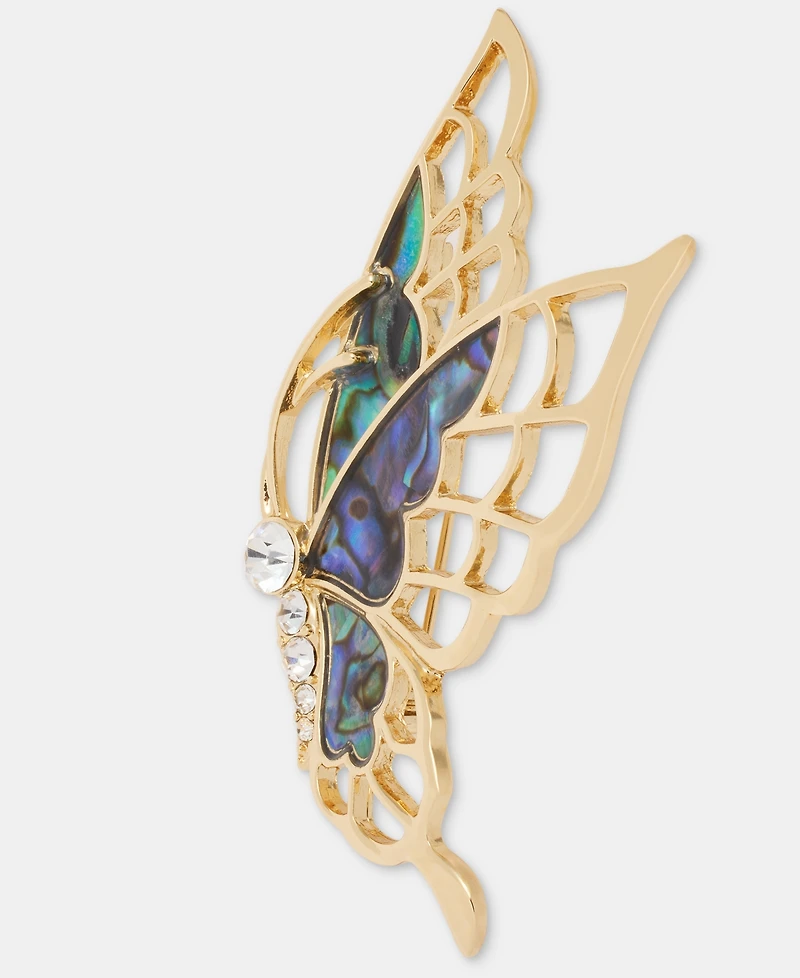 Anne Klein Gold-Tone Boxed Abalone Flying Butterfly Pin