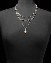 Anne Klein Two-Tone Chain Faux Imitation Pearl Multi-Row Pendant Necklace