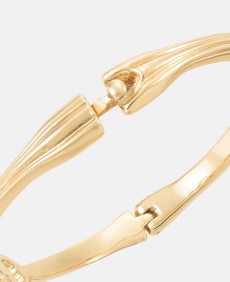 Anne Klein Gold-Tone Boxed Link Faux-Pearl Charm Hinge Bracelet