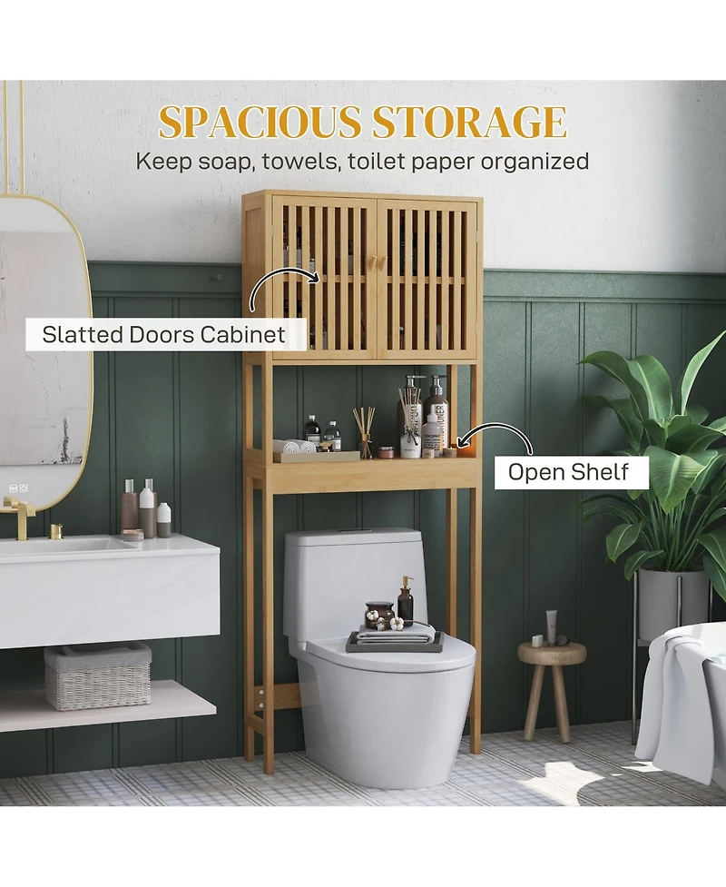 Homcom Over the Toilet Storage Cabinet with Slatted Doors, Adjustable Shelf