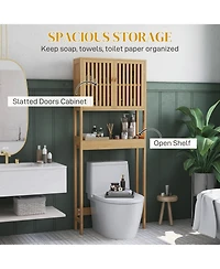Homcom Over the Toilet Storage Cabinet with Slatted Doors, Adjustable Shelf