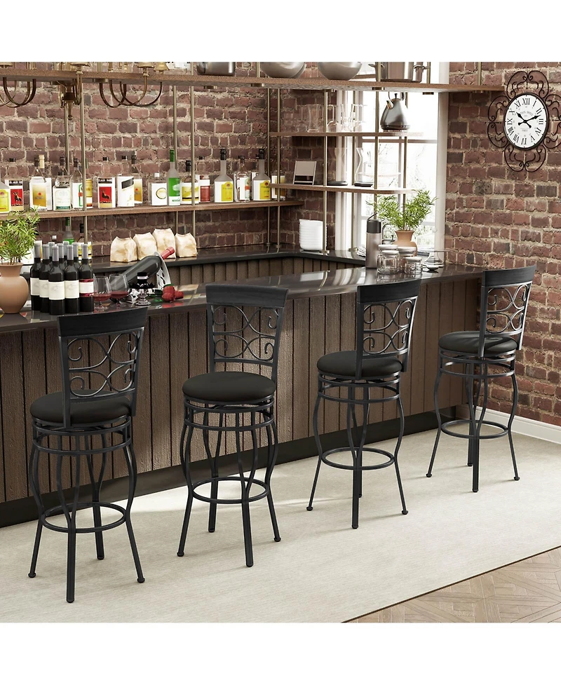 Costway Set of 4 Vintage Swivel Bar Stools 30'' Bistro Upholstered Dining Chairs