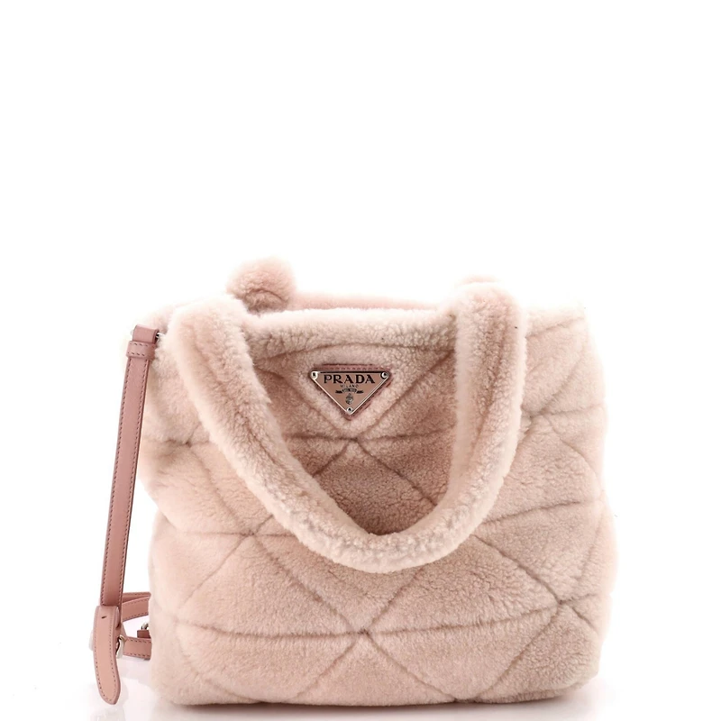 Pre-Owned Prada Triangle Tote Quilted Shearling