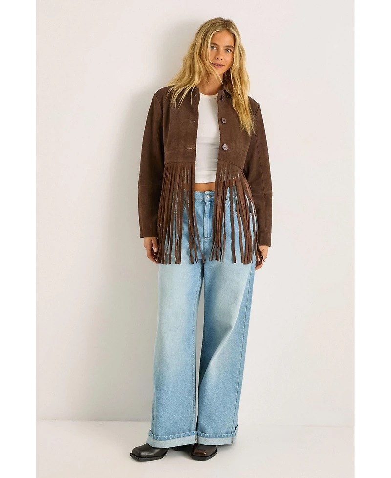 Nasty Gal Women's Real Suede Fringe Jacket