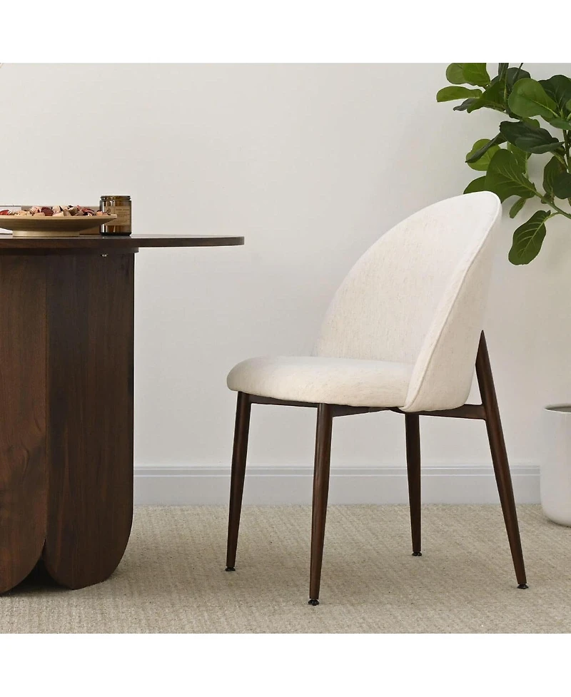 Maison Boucle Modern Fabric Dining Side Chairs Set of 2, Walnut Metal Legs, Armless