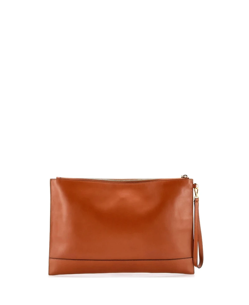 Pre-Owned Fendi Large Logo Flat Wristlet Pouch Embossed Leather