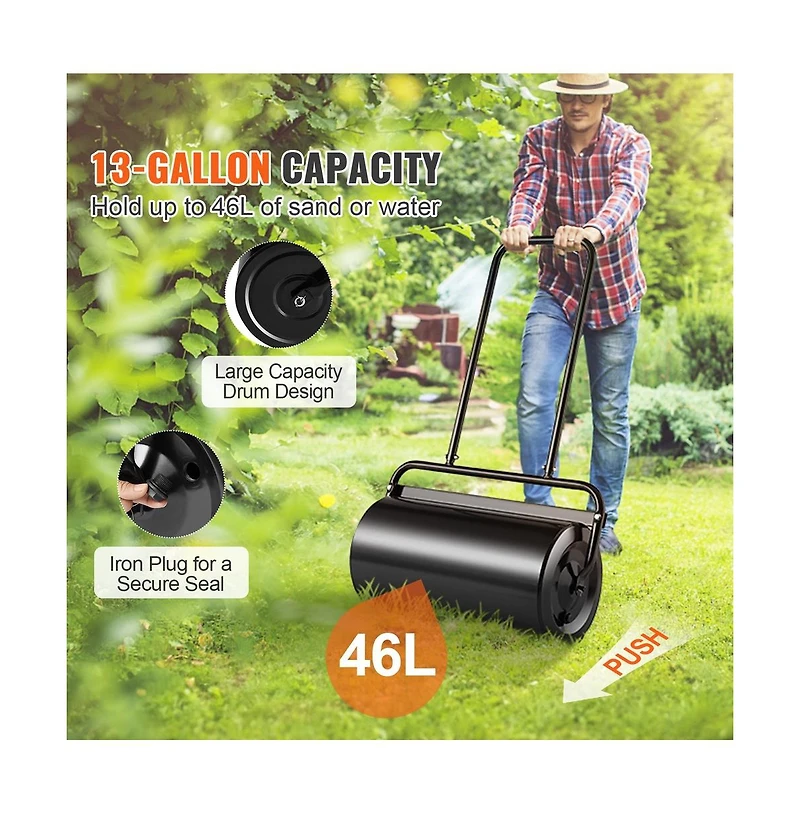 Sugift 13 Gallon Sand Water Filled Yard Roller Steel Push Pull Lawn Roller
