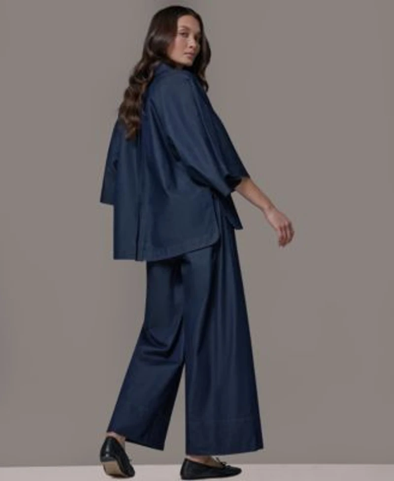 Donna Karan Weekend Womens Bali Dolman Denim Button Down Cotton Shirt Bali Relaxed Beach Pull On Pants