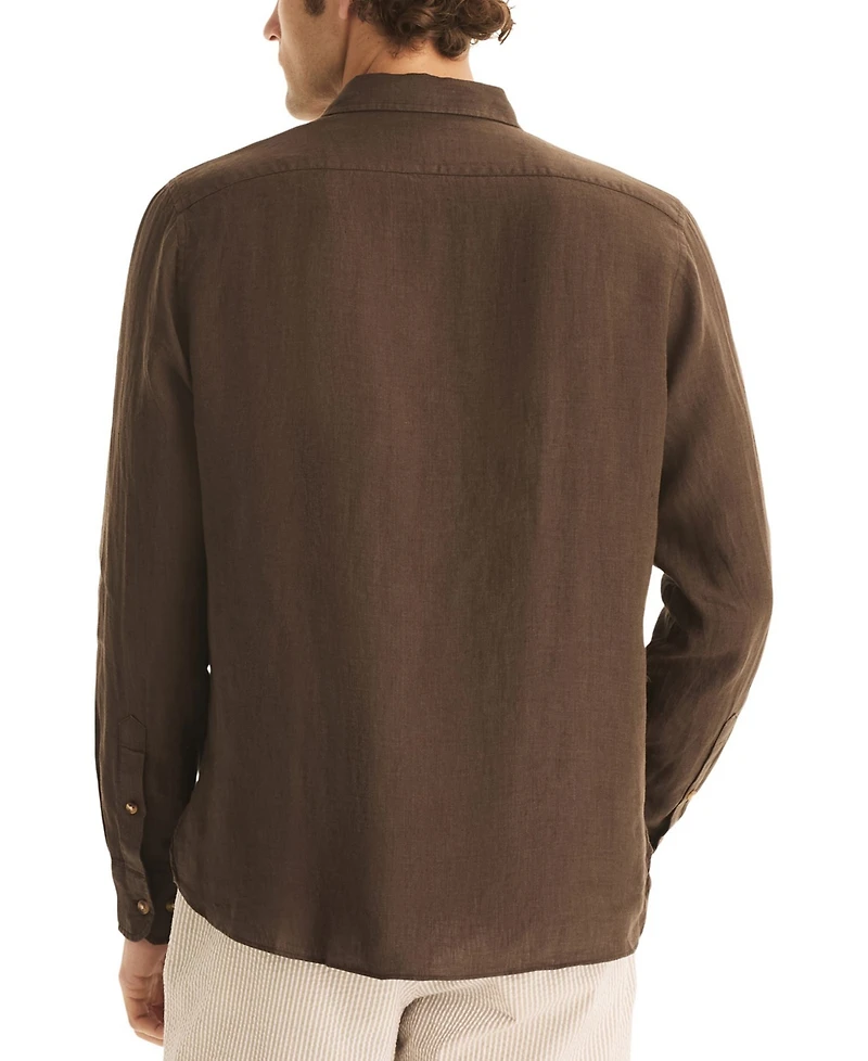 Nautica Men's Classic-Fit Long-Sleeve Button-Up Solid Linen Shirt