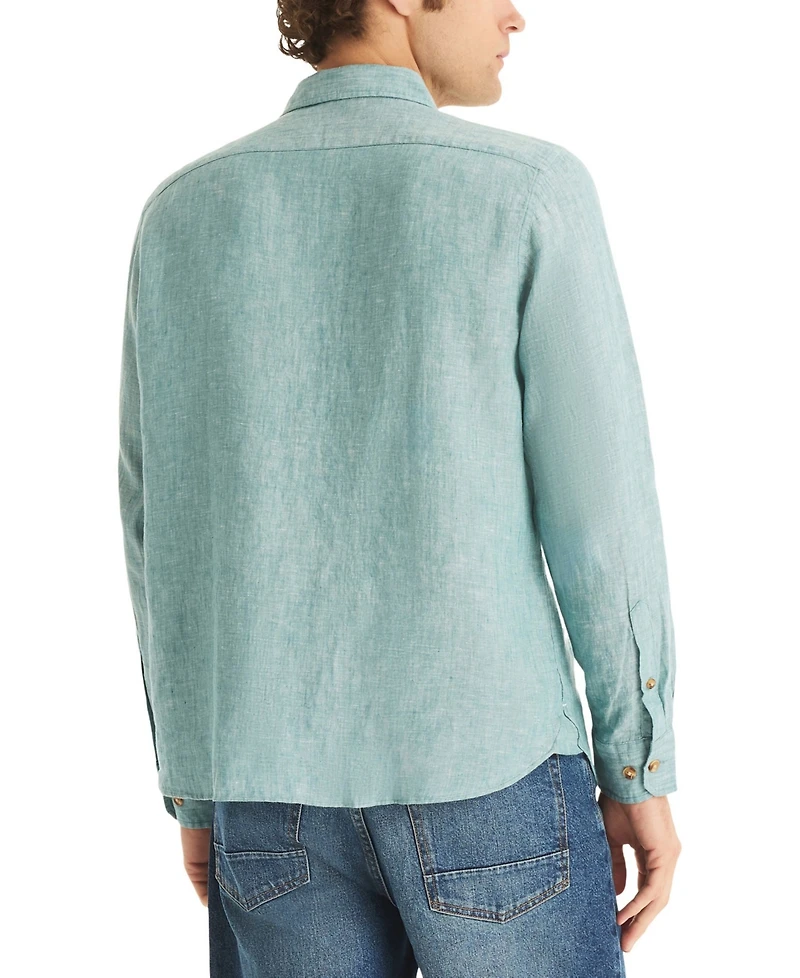 Nautica Men's Classic-Fit Long-Sleeve Button-Up Solid Linen Shirt