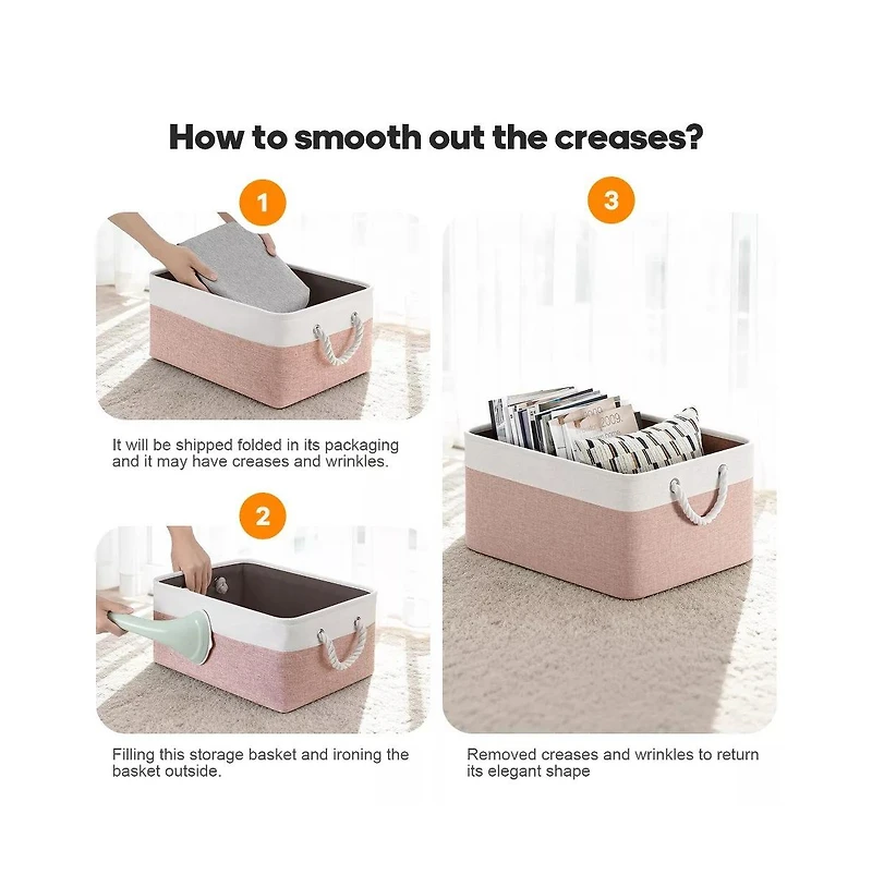 Gouun 4 Pack Collapsible Fabric Storage Bins with Rope Handles, Cotton Linen Storage Baskets for Closet Shelves