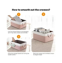 Gouun 4 Pack Collapsible Fabric Storage Bins with Rope Handles, Cotton Linen Storage Baskets for Closet Shelves
