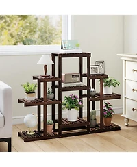 Gouun 47 in. Tiered Corner Wood Plant Shelf with 9 Pot Holders