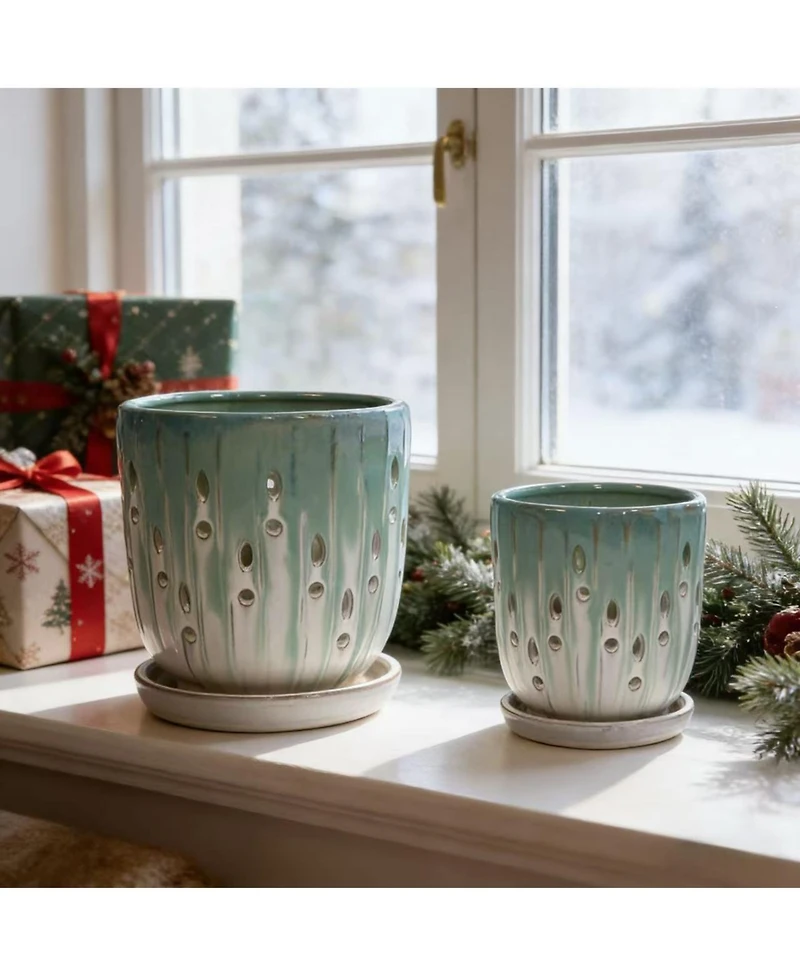 Clihome Handmade Gradient Ceramic Planter Set Indoor and Outdoor Flower Pots for Orchids