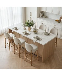 Maison Boucle 25.5" Counter Height Linen Upholstered Bar Stools Set of 6, Armless