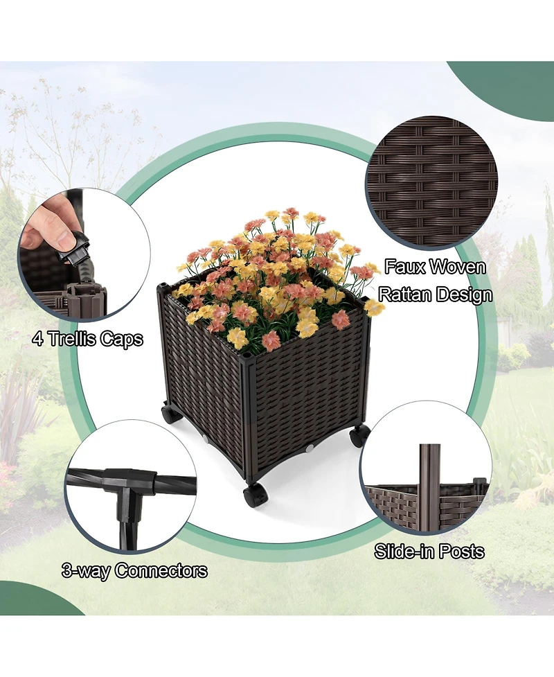 Gouun 6.6 feet Garden Arch Trellis with Planter Boxes and Lockable Wheels