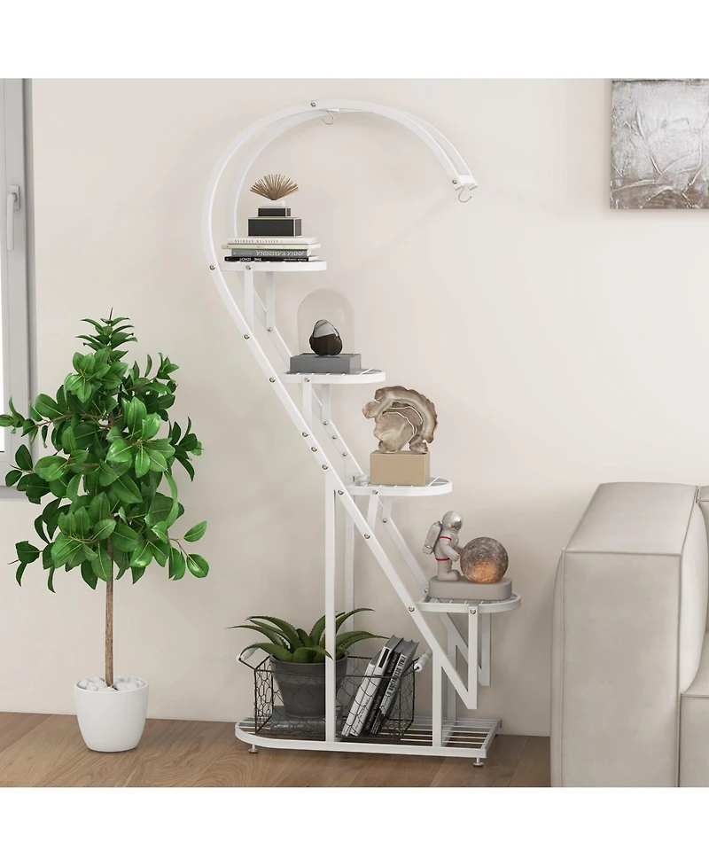 Gouun 58 inch 5-Tier Metal Plant Stand with Four Hanging Hooks
