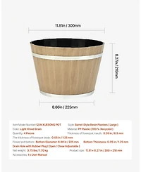 Gouun 4 Pack Resin Barrel Planters, 11.81 inch Decorative Flower Pots with Drainage Holes