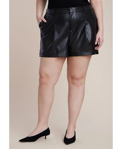 Eloquii Women's Plus Perforated Faux Leather Short