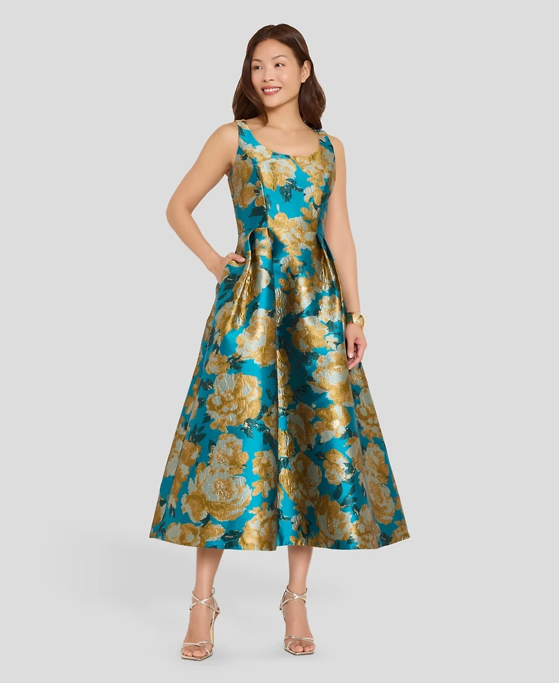 Tahari Asl Women's Printed Scoop Neck Midi Dress