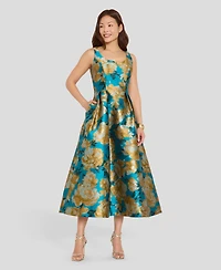Tahari Asl Women's Printed Scoop Neck Midi Dress