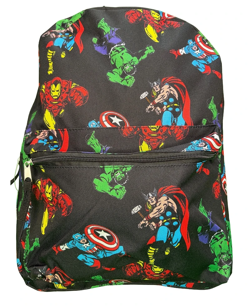 Marvel Avengers All Over Print Black 16" Nylon School Backpack for Boys, with a front Pocket