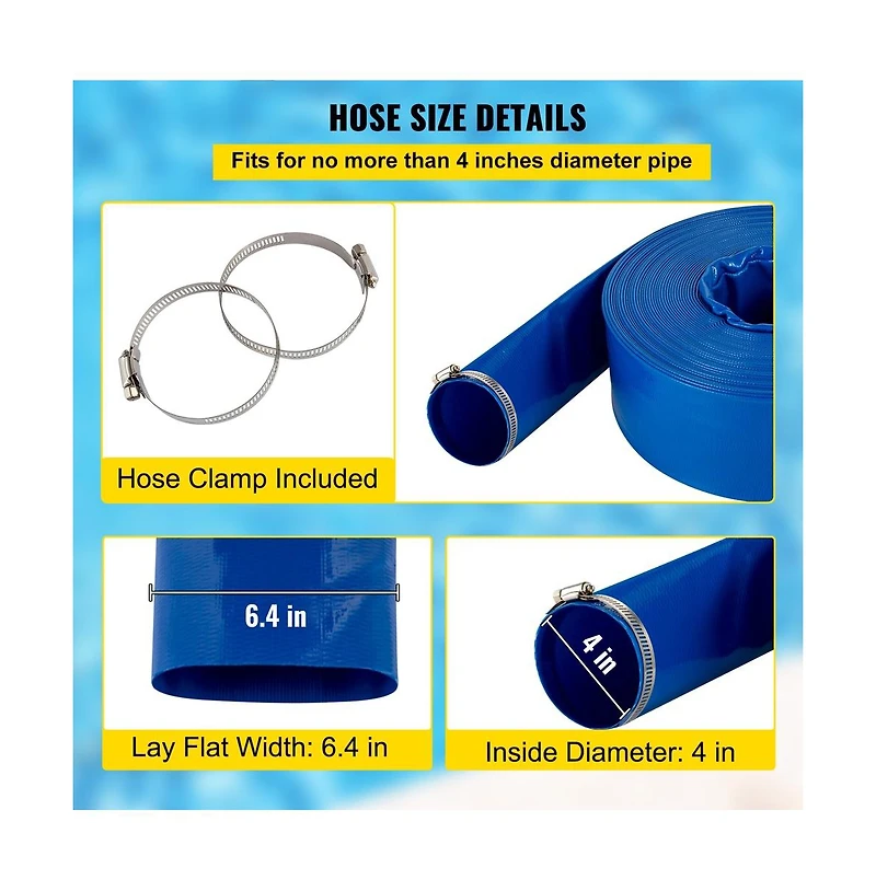 Sugift 4 inches x 105 feet Pvc Lay Flat Discharge Hose Heavy Duty Backwash Hose