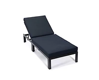 LeisureMod Chelsea Patio Chaise Lounge Chair Black Aluminum 4-Position Adjustable Reclining Outdoor Sun Lounger for Pool Rust-Proof Frame