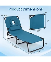 Gymax 2PCS Folding Beach Sun Lounger w/Face Hole Removable Pillows 4-Position Backrest