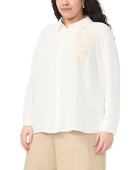 Vince Camuto Plus Button-Down Flower Applique Blouse