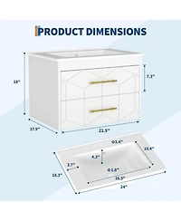 gaomon Floating Bathroom Vanity with Sink, Modern Wall-Mounted Cabinet Ceramic Top, 2 Drawer Storage for Small or Apartment
