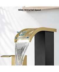 Midola 8 Inch Widespread Waterfall Bathroom Faucet 3 Hole 2 Handle Deck Mount Vanity Sink Faucet with Pop Up Drain Supply Lines Square Design