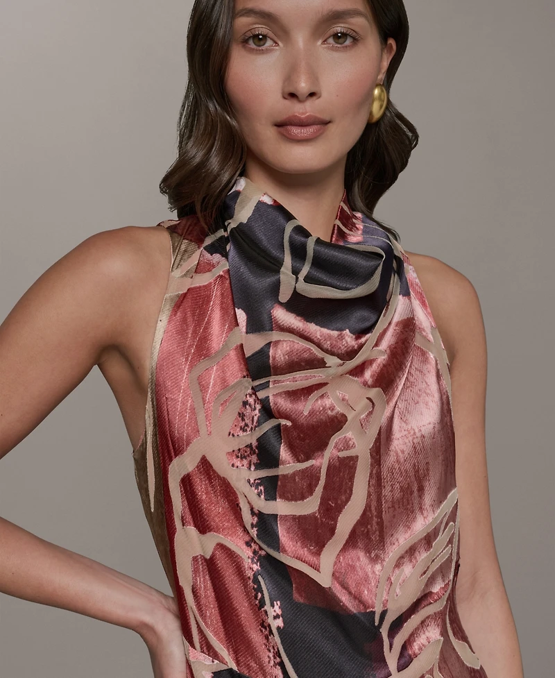 Donna Karan New York Women's Printed Burnout High Cowl Neck Dress