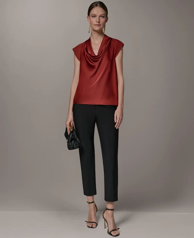 Donna Karan New York Women's Mixed Media Cowl Neck Top