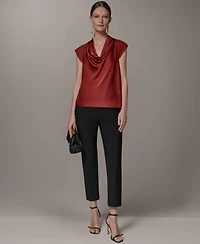 Donna Karan New York Women's Mixed Media Cowl Neck Top