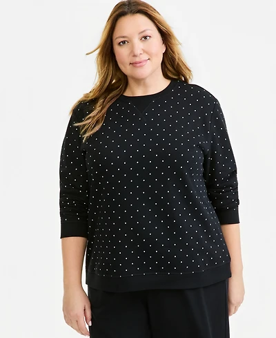 Style & Co Plus Polka Dot Crewneck Long-Sleeve Sweatshirt, Macy's Exclusive